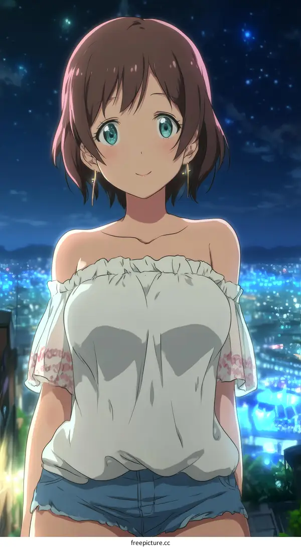 Anime Girl with Light Top and Shorts in City Scene