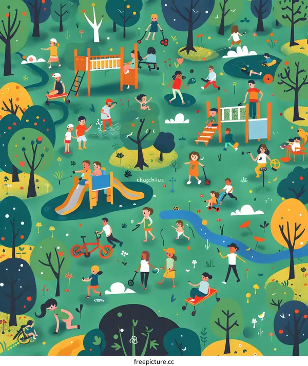 Children Playing in a Green Park