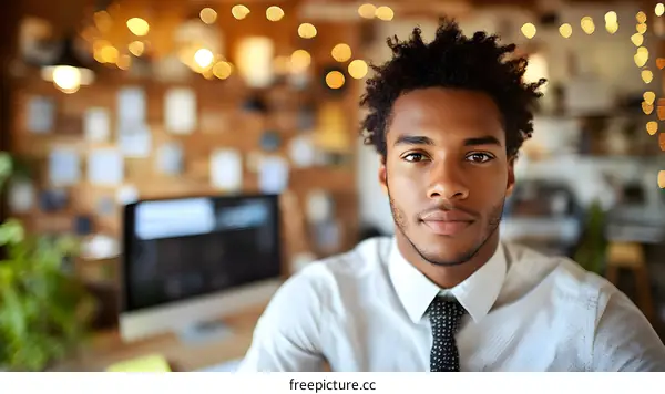 Focused Black Man in Modern Workspace
