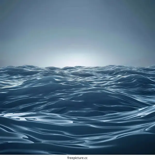 Blue ocean surface with light in the middle of the horizon