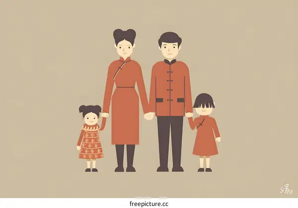 Happy Chinese New Year Family Illustration