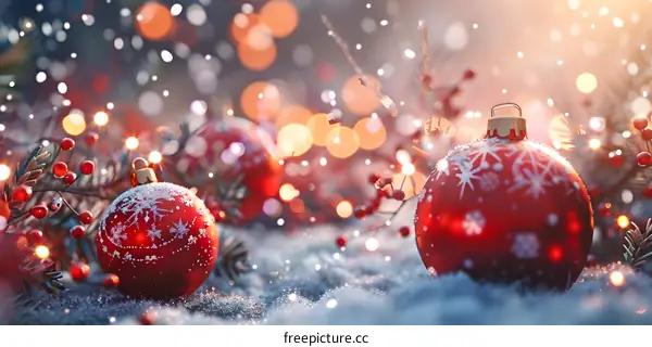 Red Christmas balls with bokeh background