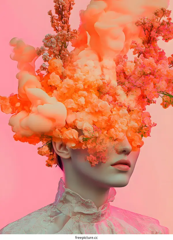 Woman with Flowers and Ink in Her Hair