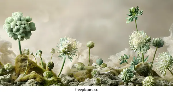 Abstract Flower Arrangement with White Smoke