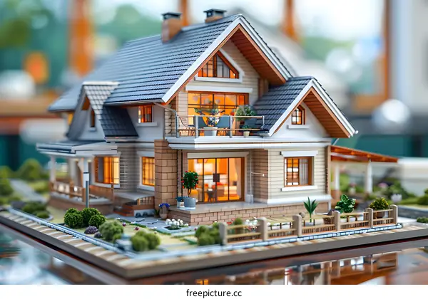 A detailed miniature house model of a two-story suburban home