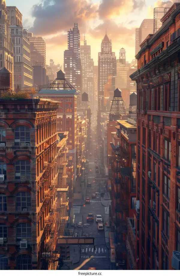 Urban Street Scene at Dawn