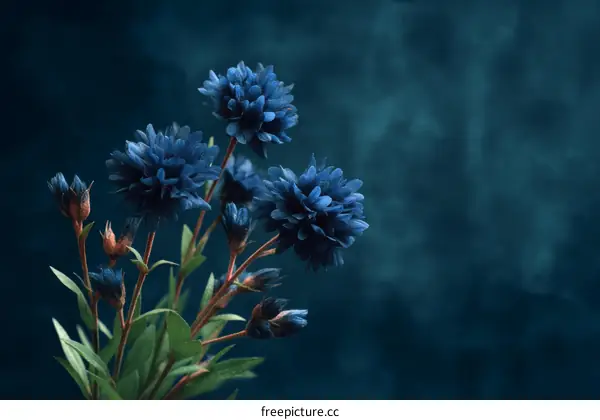 Dark Blue Flowers Bouquet Close Up