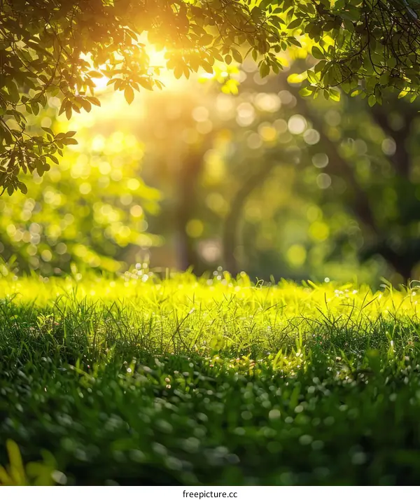 Sunlight Illuminating Verdant Field in Forest