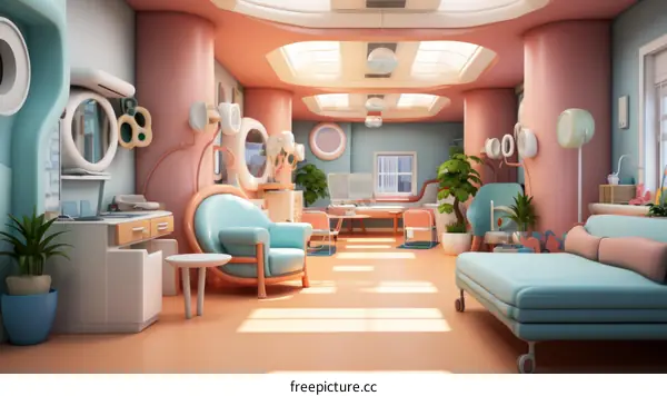 A retro futuristic hospital room