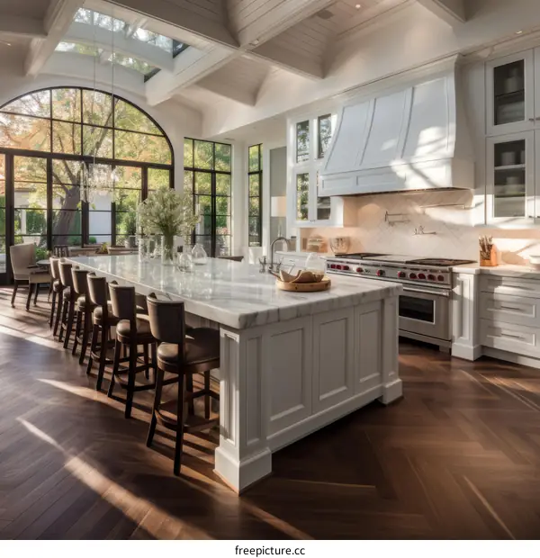 Large Open Concept Kitchen With Hardwood Floors