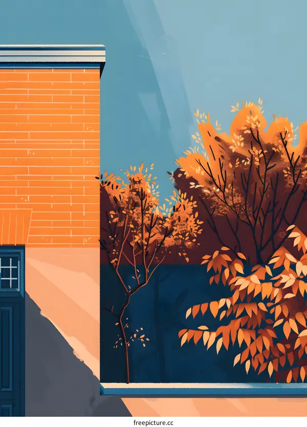 Autumn Leaves and Brick Wall Illustration