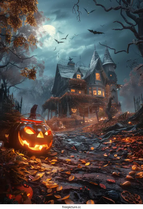 Spooky Haunted Mansion on Halloween Night