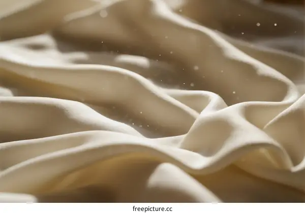 Elegant Cream Colored Fabric with Soft Wrinkles and Floating Particles