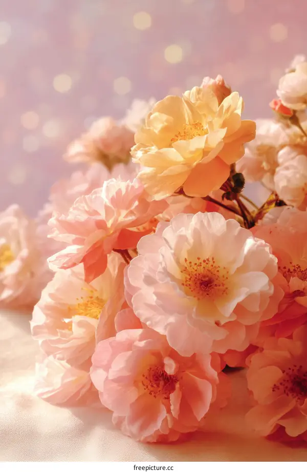 Beautiful Bouquet of Peachy Roses in Soft Light