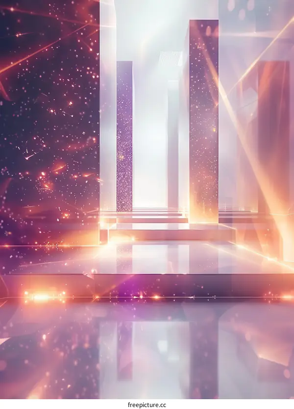 An empty room with glowing pink and purple lights