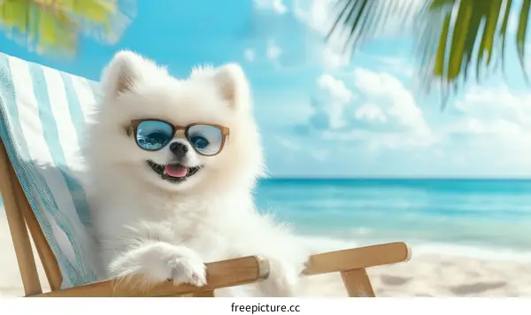 Pomeranian Dog Relaxing on Beach Chair