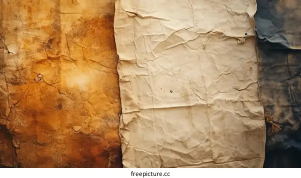 Three sheets of old paper with rough edges