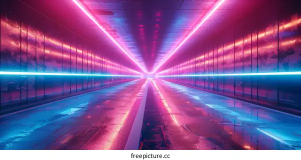 Glowing Purple and Blue Laser Light Corridor