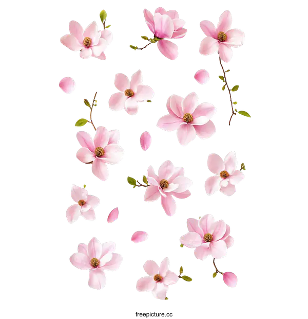 [Transparent Background PNG]Beautiful Pink Magnolia Flowers Flat Lay