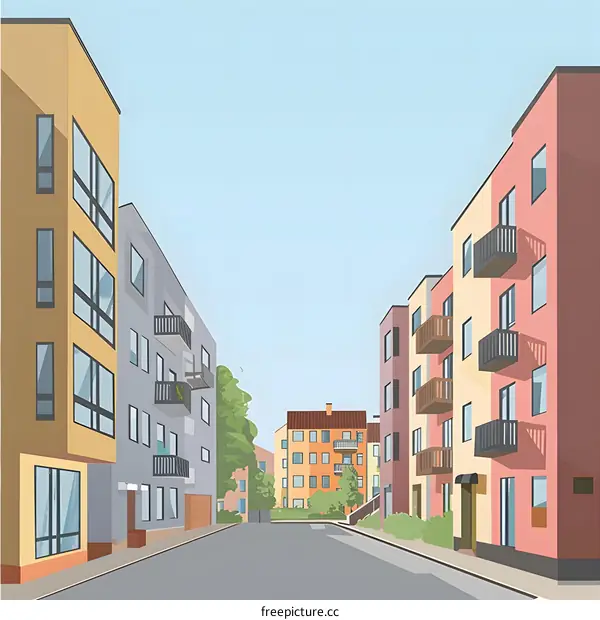 Empty Street View of City Buildings