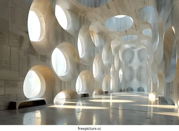 Parametric Concrete Interior: Futuristic Wall & Benches