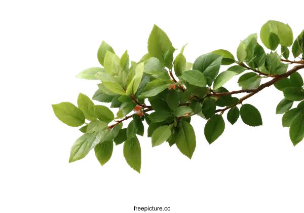 [Transparent Background PNG]Fresh Green Leaves on a Branch Against a Light Sky