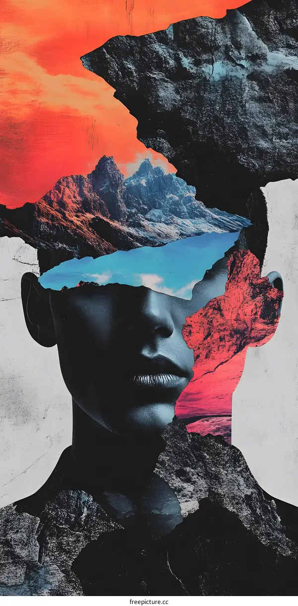 Abstract Mountain Collage Art