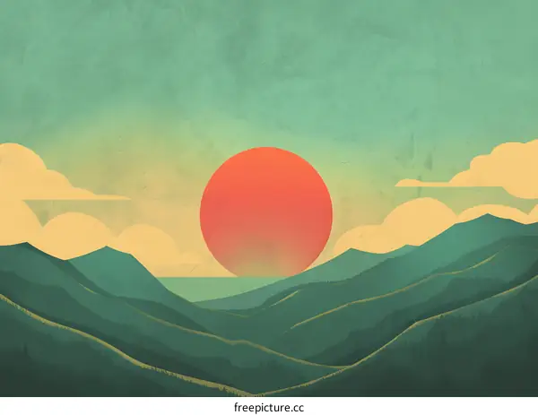 Mountain Sunset Landscape Illustration