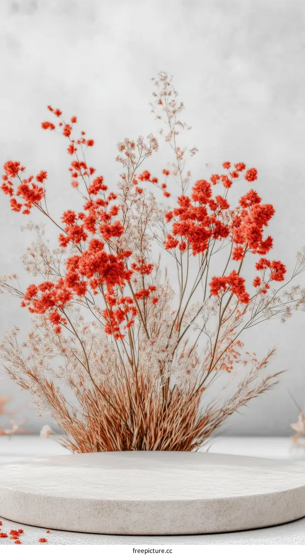 Dried Flowers on a Light Wooden Display Platform