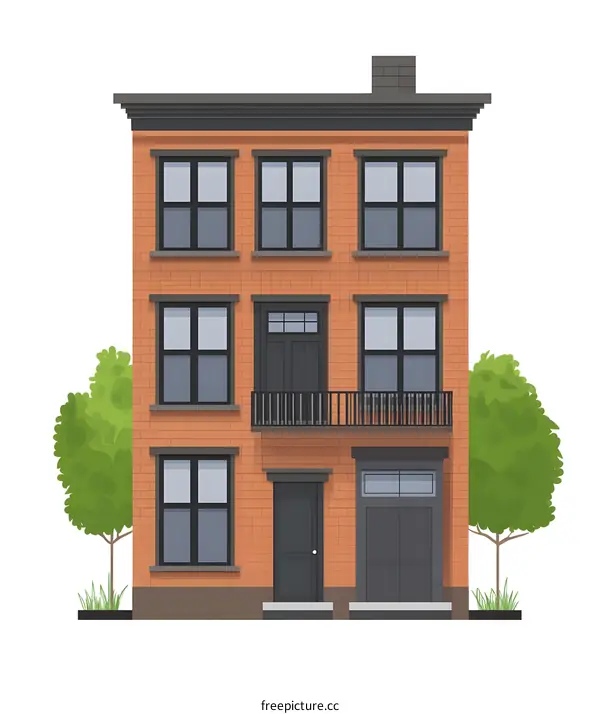 Brick Building with Black Windows and Doors