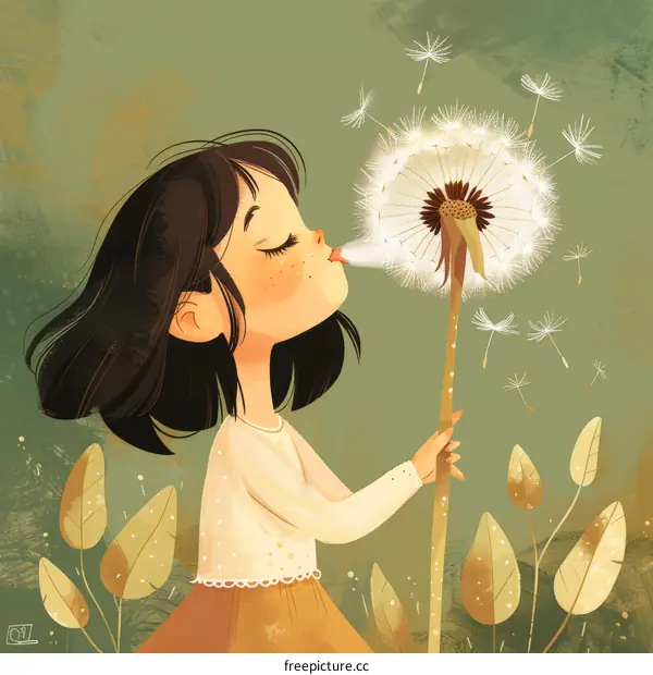 Little girl blowing dandelion