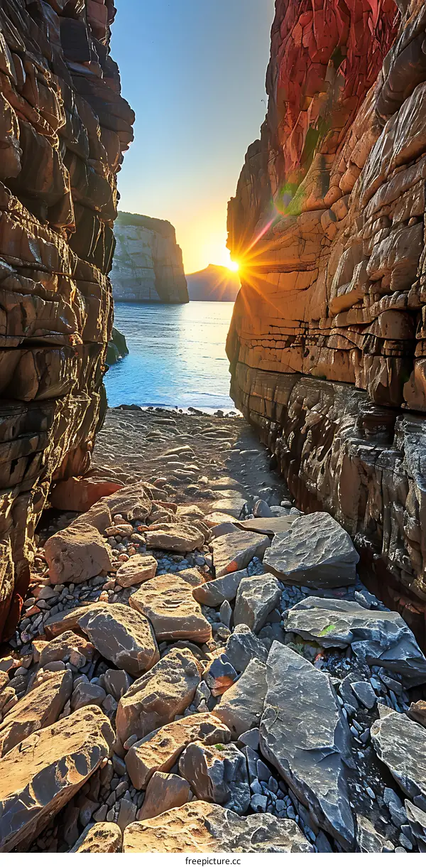 Sunrise Through Rock Formation