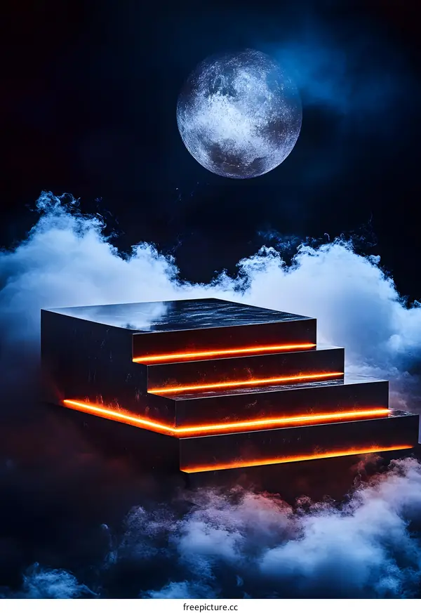 Abstract Black And White 3D Background With Glowing Neon Lights