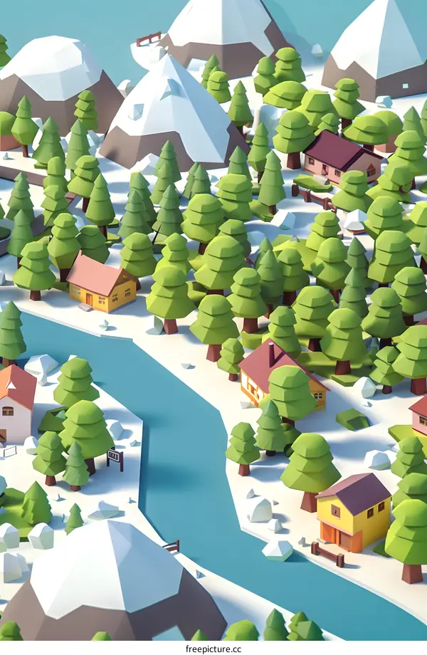Low Poly Style Winter Landscape Illustration
