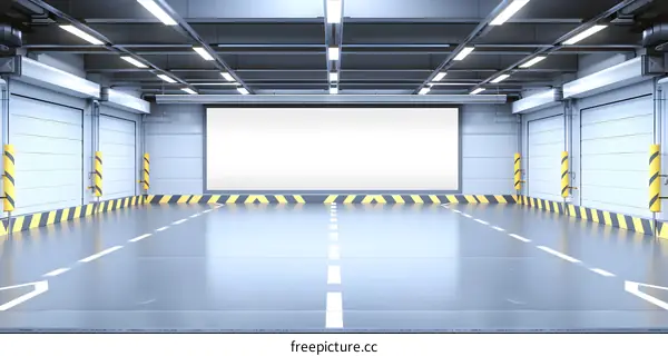 Blank White Mockup Sign In Industrial Garage