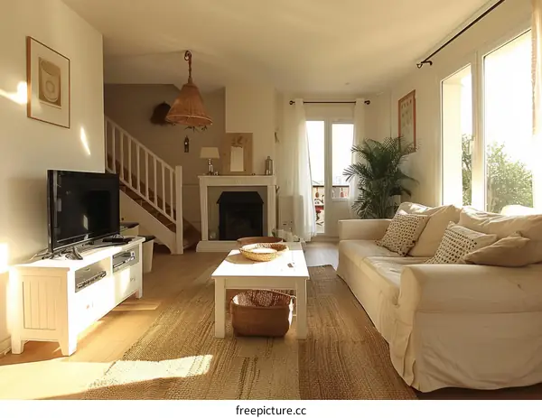 Cozy and Inviting Scandinavian Style Living Room with Fireplace