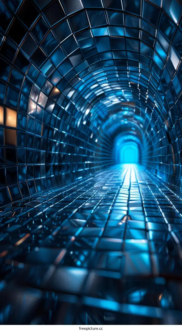 Neon Blue Sci-Fi Tunnel with Glowing Lights