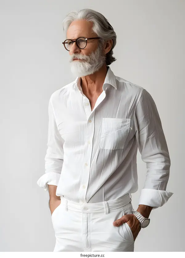 portrait of a handsome bearded senior man with glasses