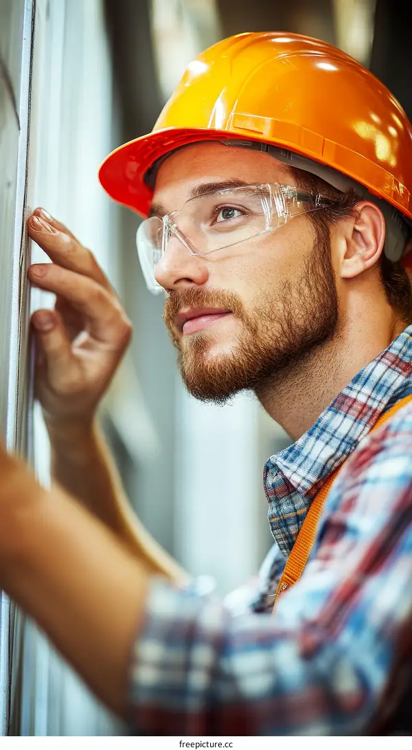Construction Worker Inspecting a Building Structure