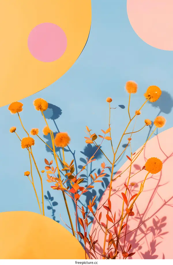 Abstract Floral Arrangement with Yellow Flowers and Colorful Shapes