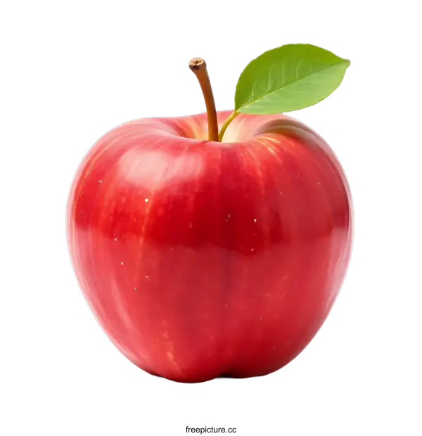 [Transparent Background PNG]Fresh Red Apple with Green Leaf