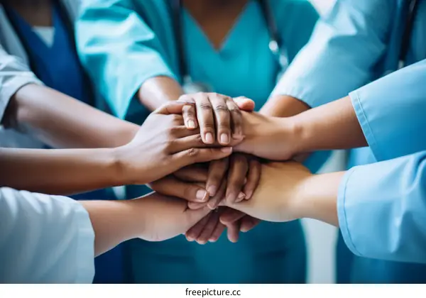 Medical professionals joining hands in solidarity