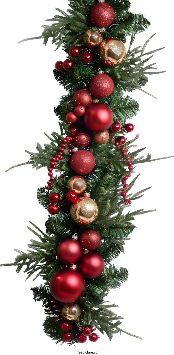 [Transparent Background PNG]Christmas Decoration Red and Gold Ornaments on Green Garland