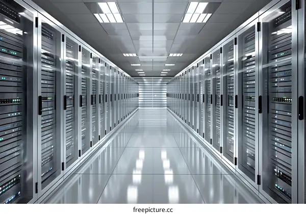 Server room with rows of server racks