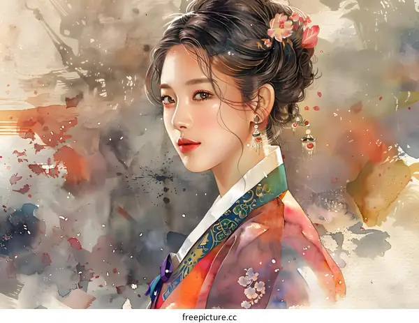 Portrait of a young Korean woman in traditional dress