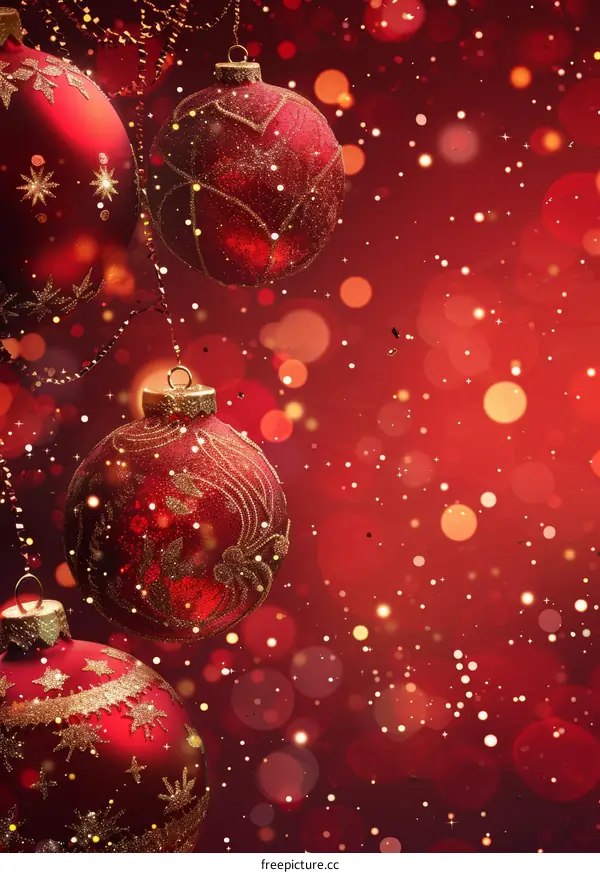 Red background with Christmas decorations