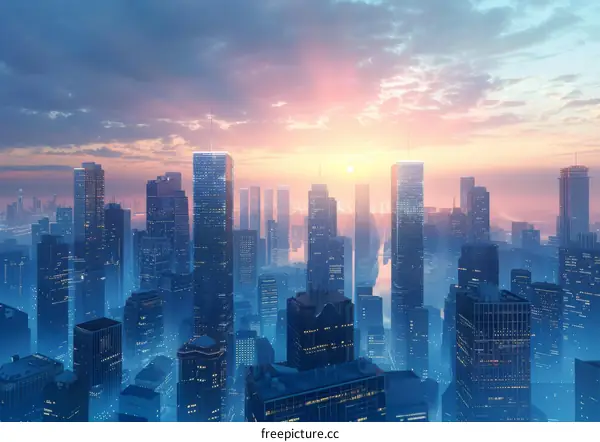 A metropolis teeming with towering skyscrapers