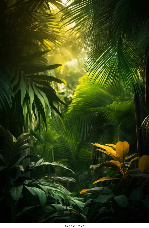The lush green foliage of a tropical rainforest