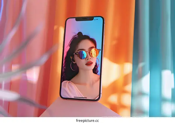 Woman With Sunglasses on a Smartphone Screen