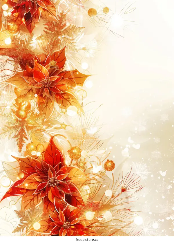 Red Poinsettia Flower and Leaves